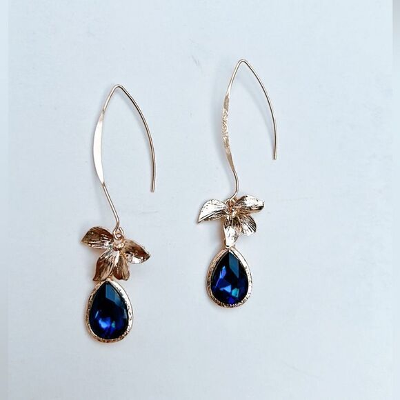blue crystal drop earrings H10 - Picture 4 of 5